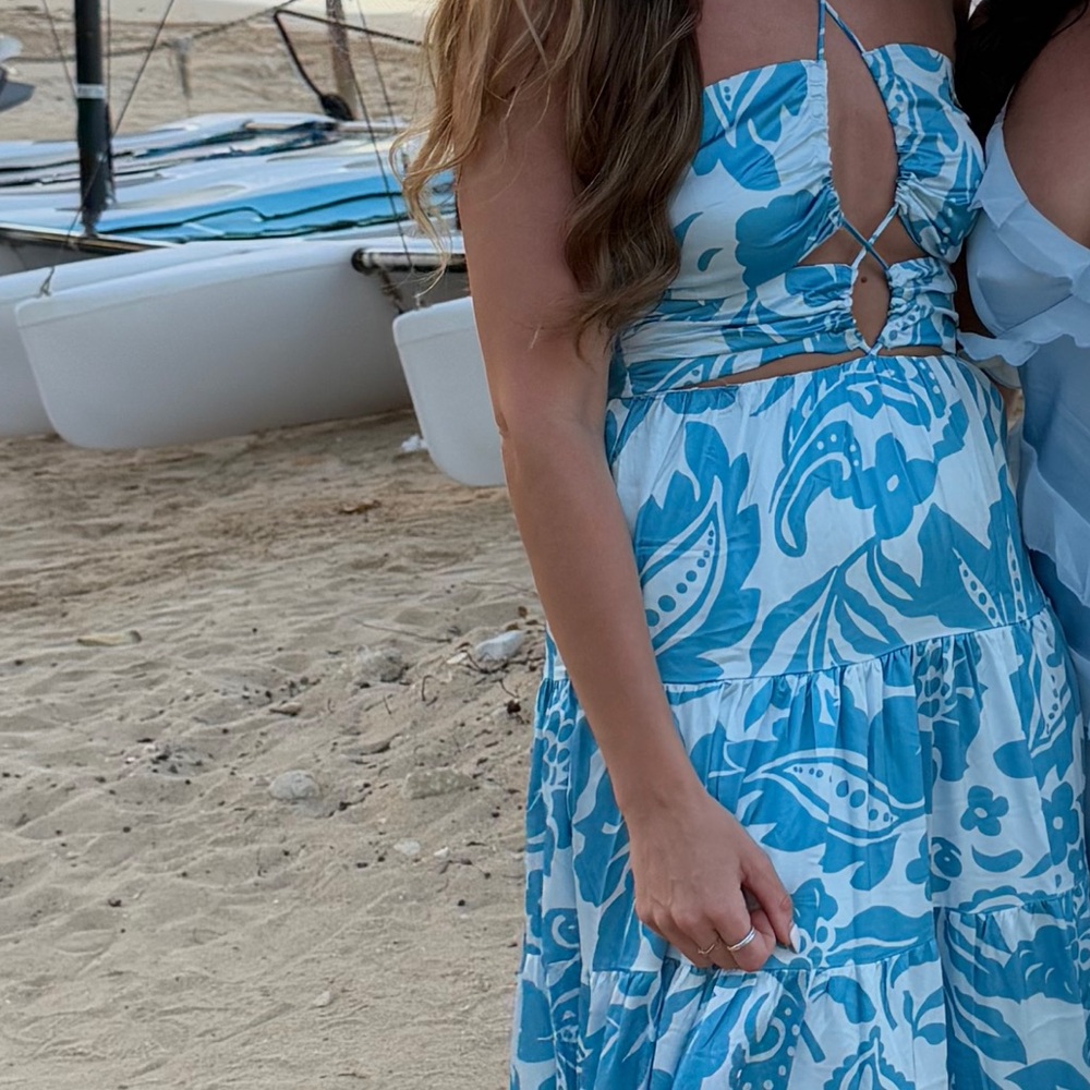 Hello Molly Blue and White Backless Dress